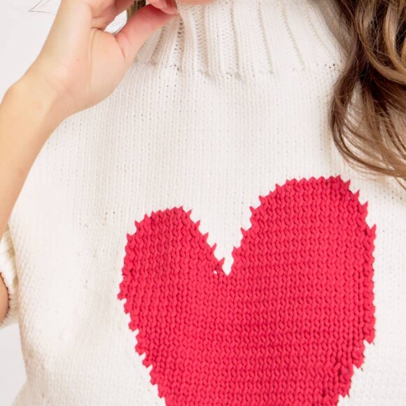 Love! Valentine Heart Chunky Knit Sweater — Boxy Cotton Blend - Multiple Sizes - Picture 6 of 7